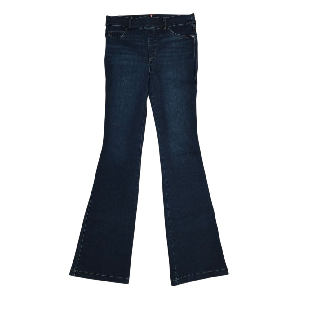Spanx Flare Jeans Dark Indigo Blue Pull On High Rise Retro Size Large Tall Long